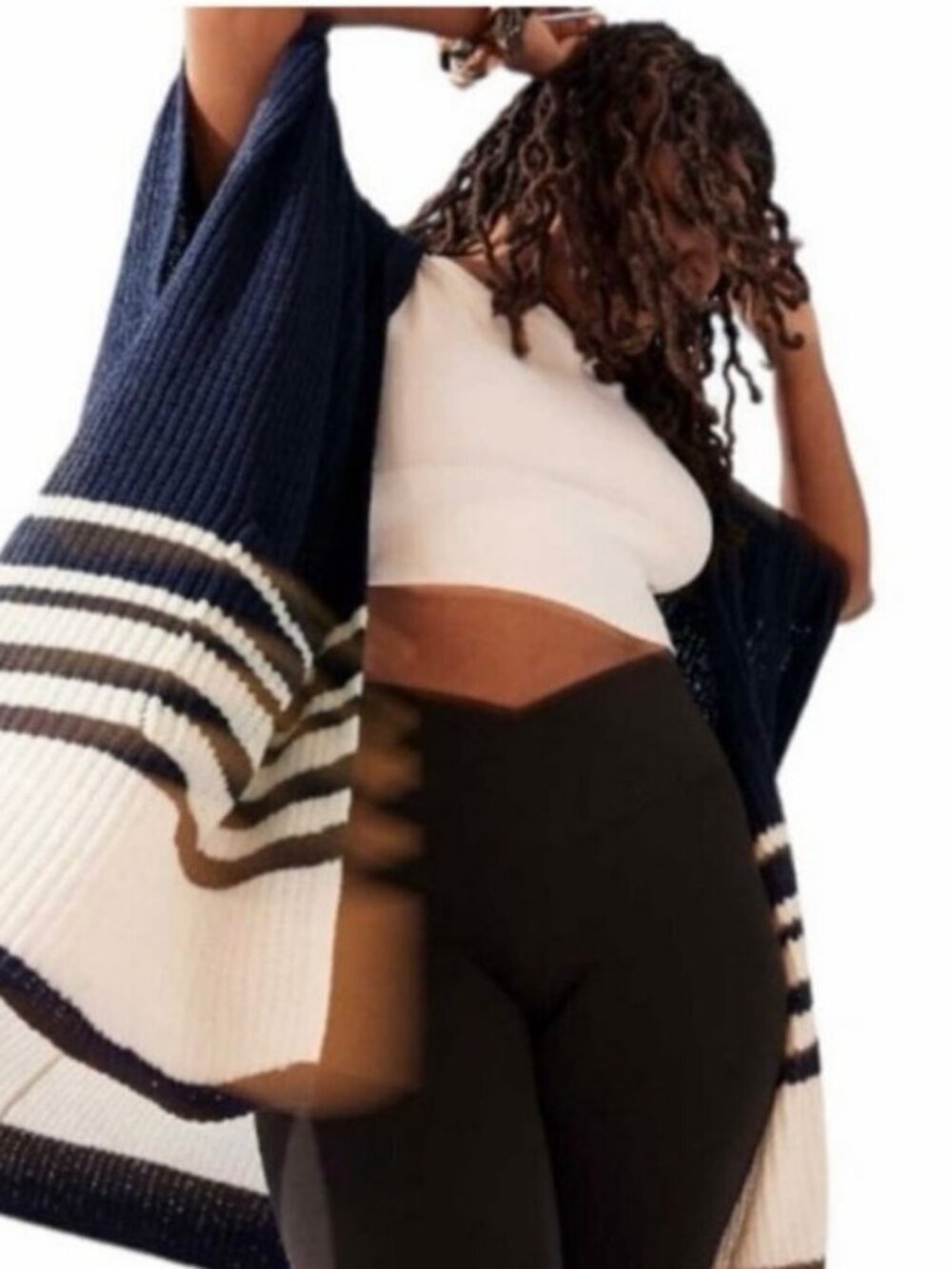NWT Aerie Navy White Striped Cardigan Open Knit Oversized Cozy XS Small